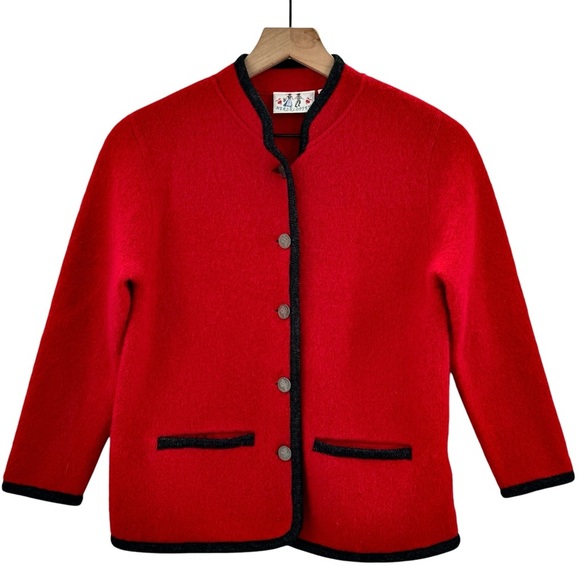Vintage Women's Wool Cardigan Sweater Button Front Kerzklopfen 100% Wool Red | S - Picture 1 of 7